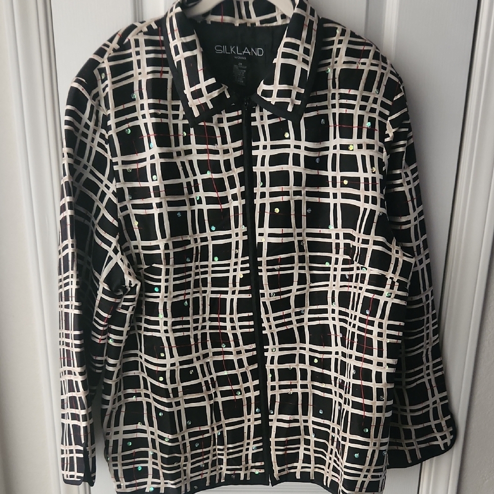 SilkLandโ Women's Black and White Plaid Blazer